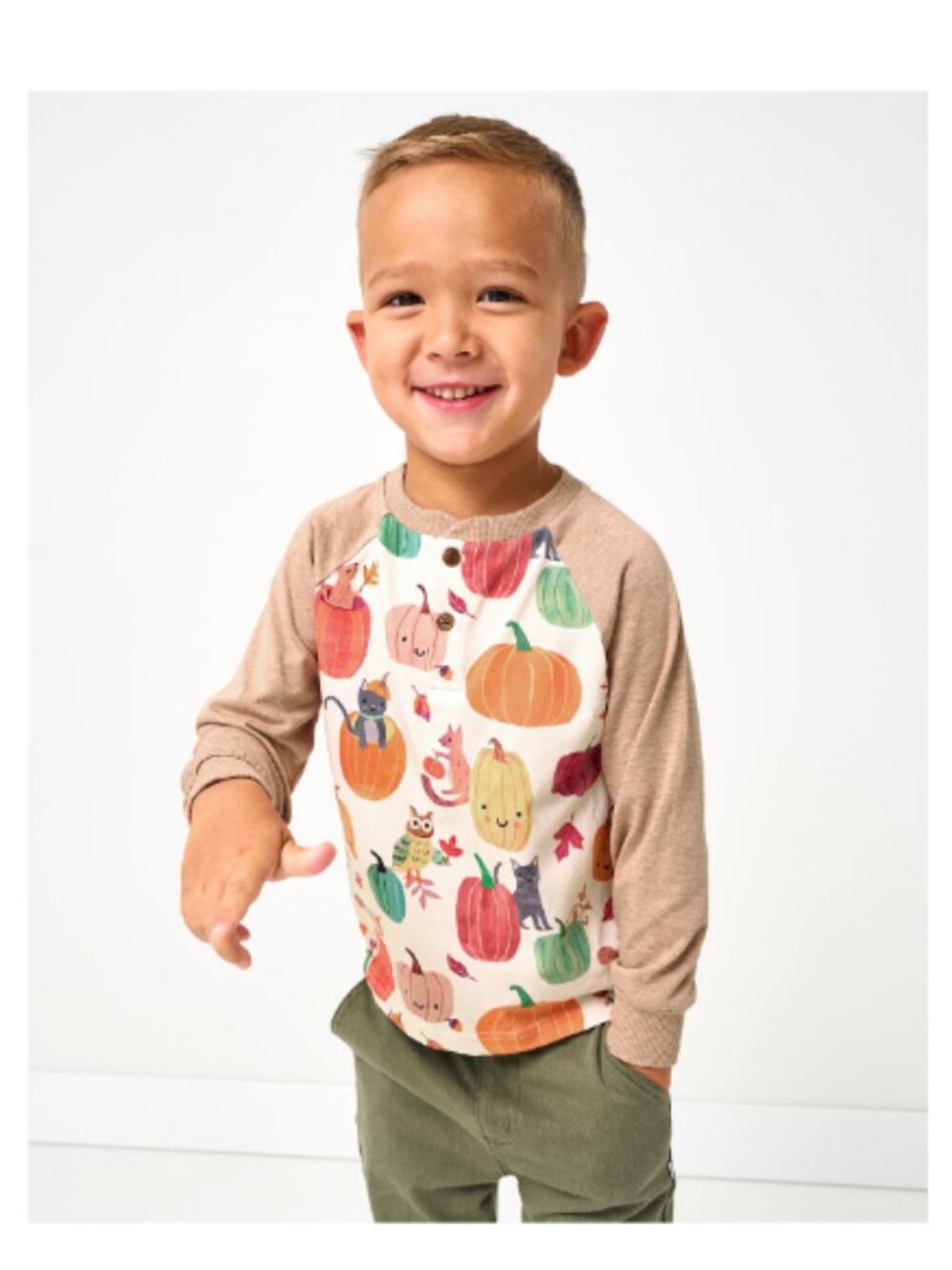 NWT Little Sleepies Pumpkin Pals Long Sleeve Raglan Henley Tee Size: 6